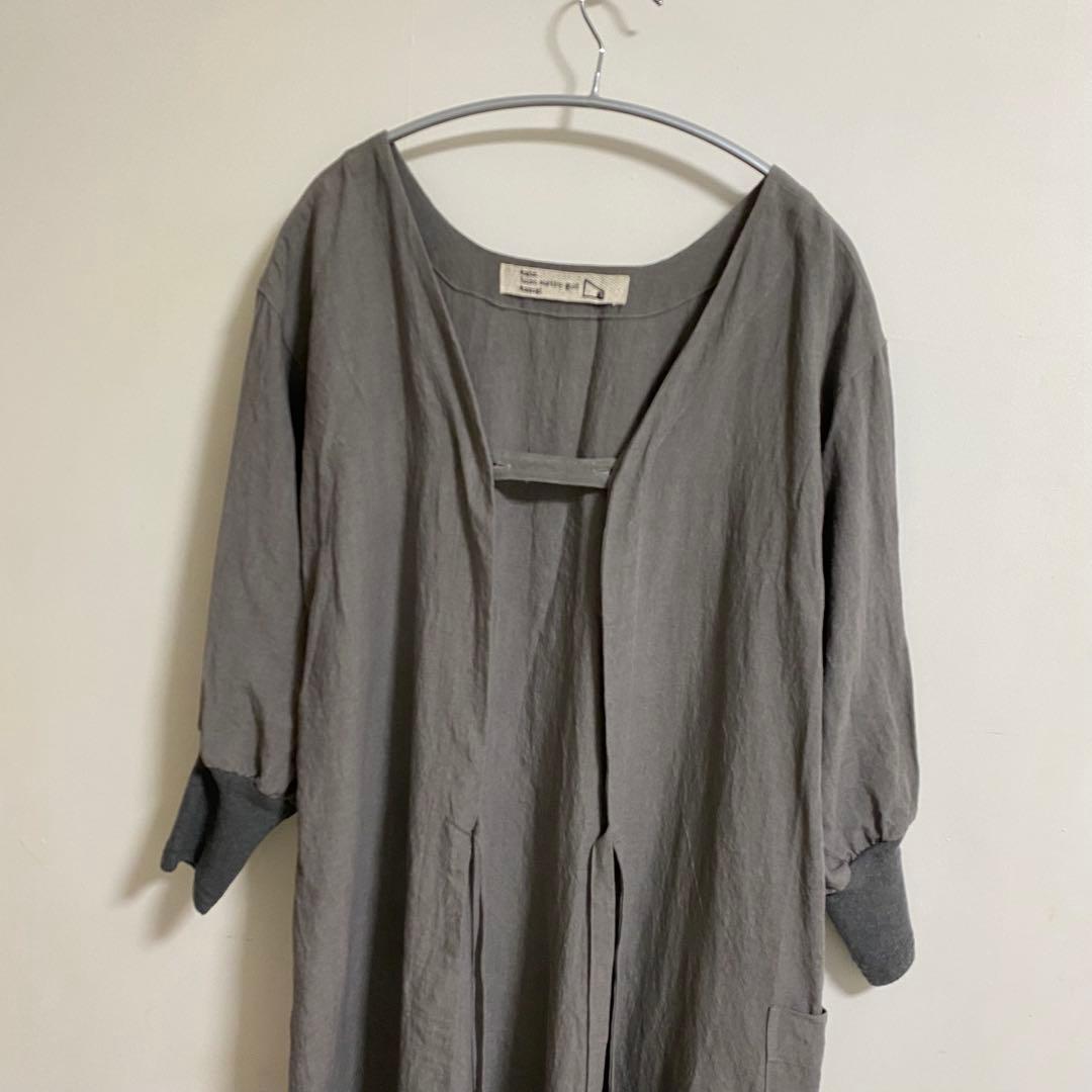 美品　kapoc 割烹着　エプロン　リネン　M〜L グレー