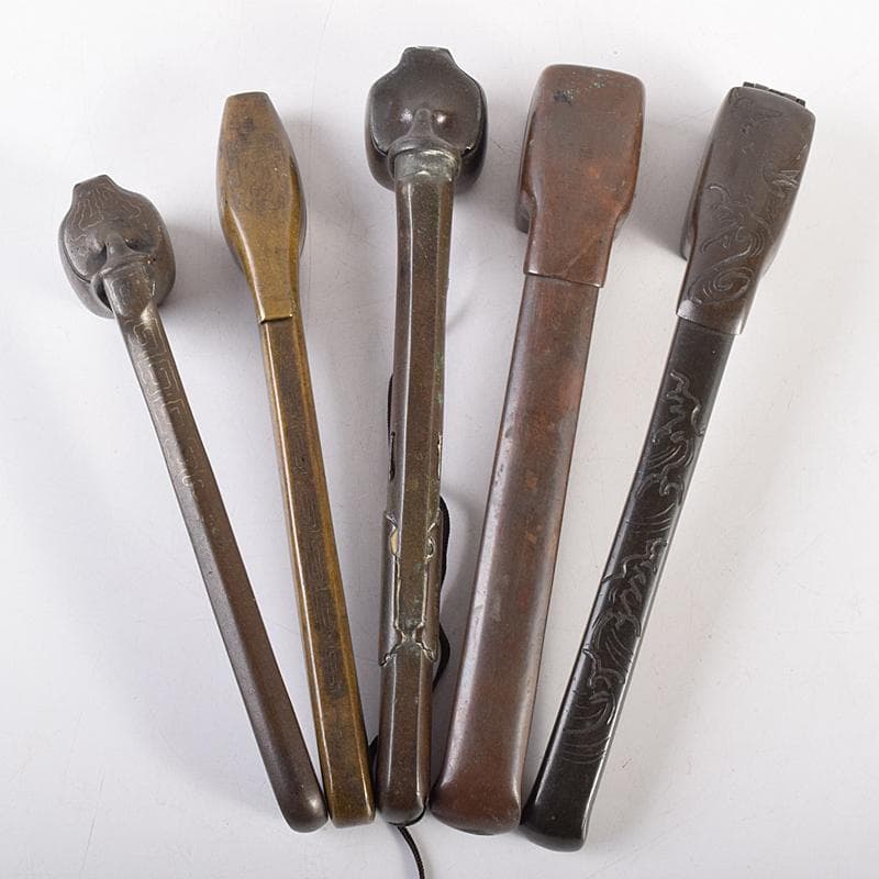 時代提げ物　書道具　古銅　矢立　5点まとめて　M　R7837