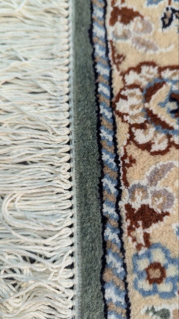 ペルシャ絨毯　花柄 緑色ラグ長方形