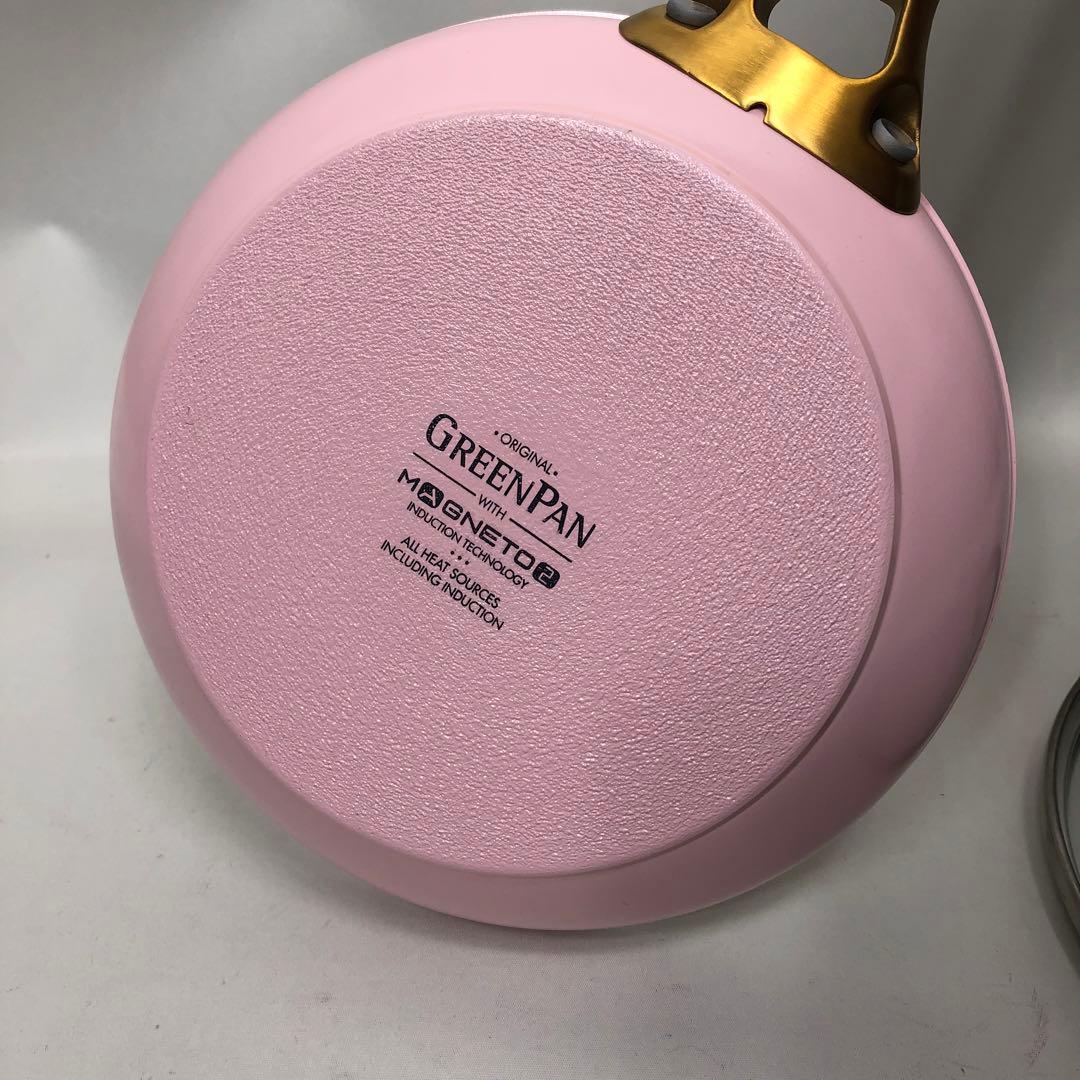 未使用 Greene Pan パドヴァフライパン 20cm ピンク ガラス蓋付き