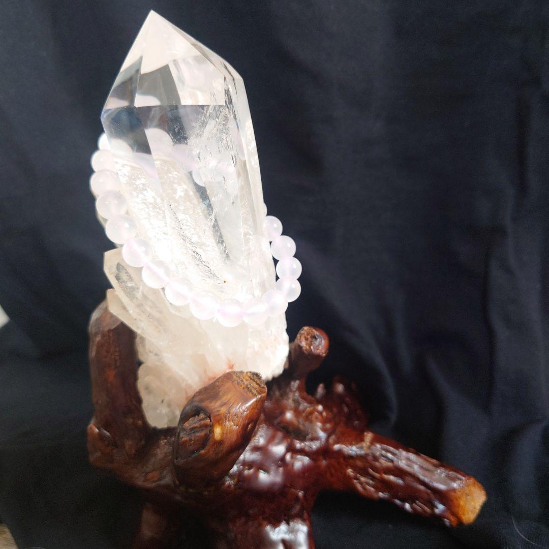 ヒマラヤ水晶クラスター木製台座付き&ピンクカルサイトブレスレット8mm