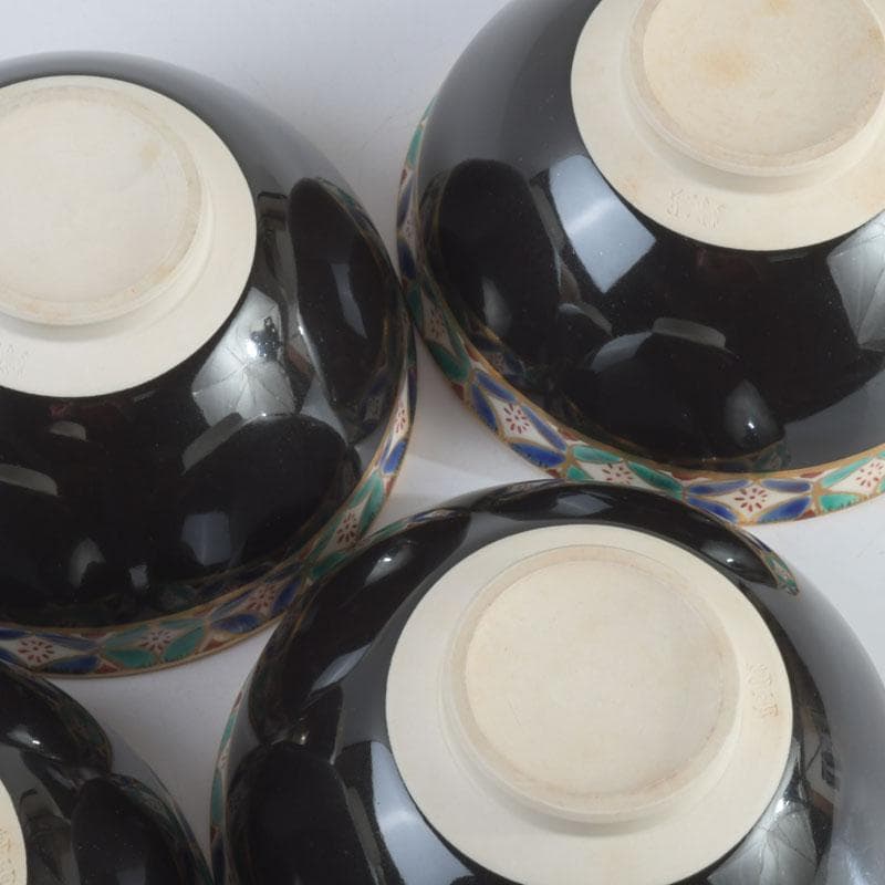 茶道具　京焼　平安　紫雲造　色絵　黒仁清七宝文　数茶碗　五客　V　9486