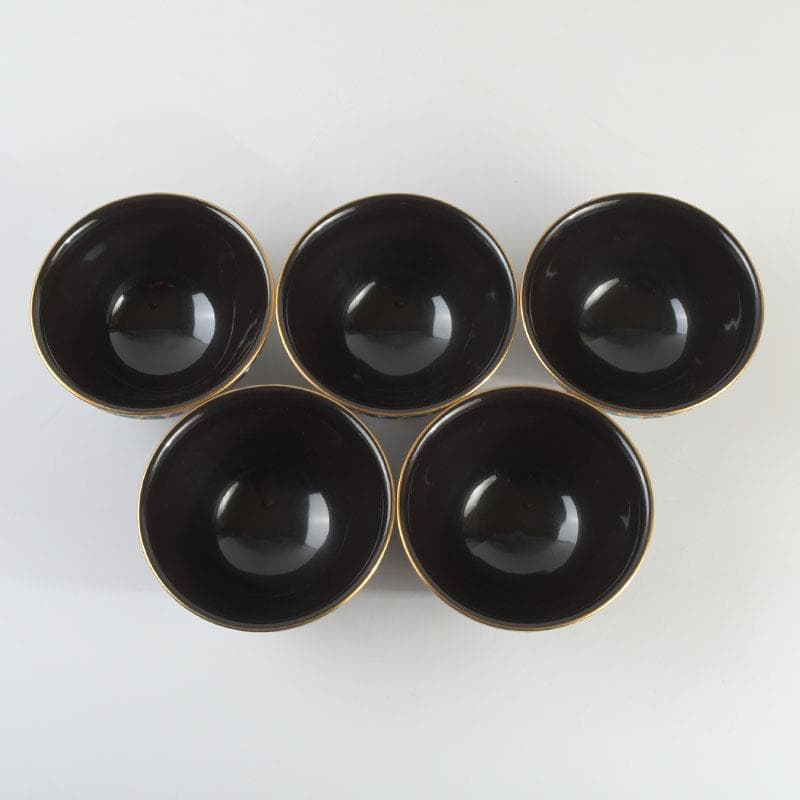 茶道具　京焼　平安　紫雲造　色絵　黒仁清七宝文　数茶碗　五客　V　9486