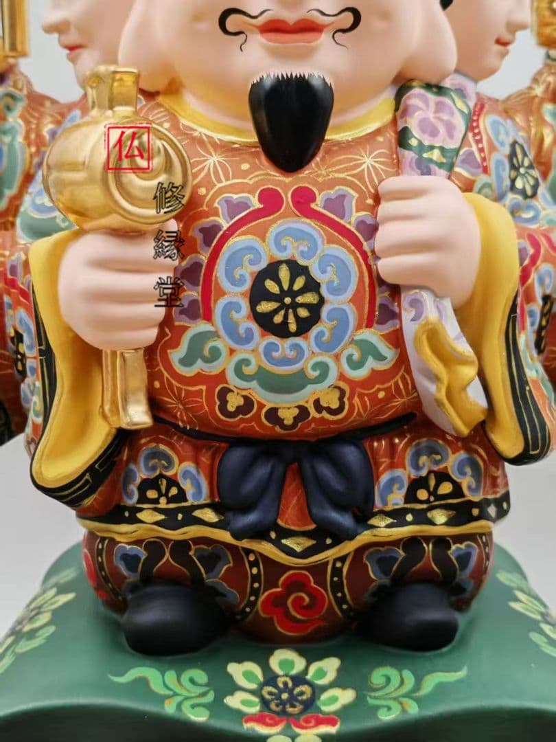 【修縁堂】30CM大きいサイズ 三面 塗り絵です 大黒天 古美術品