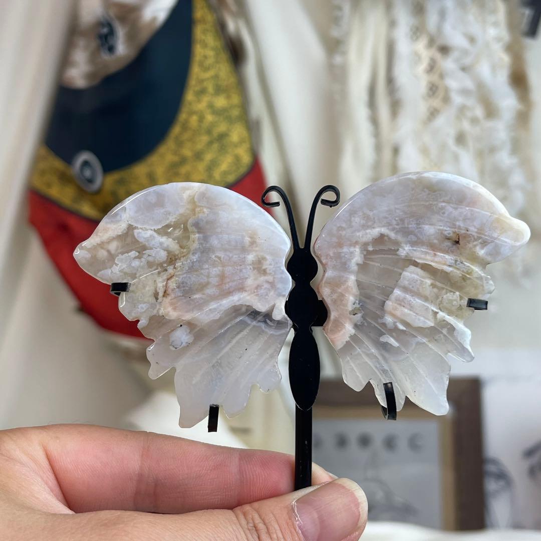 さくら瑪瑙 桜瑪瑙 バタフライ 台座付き