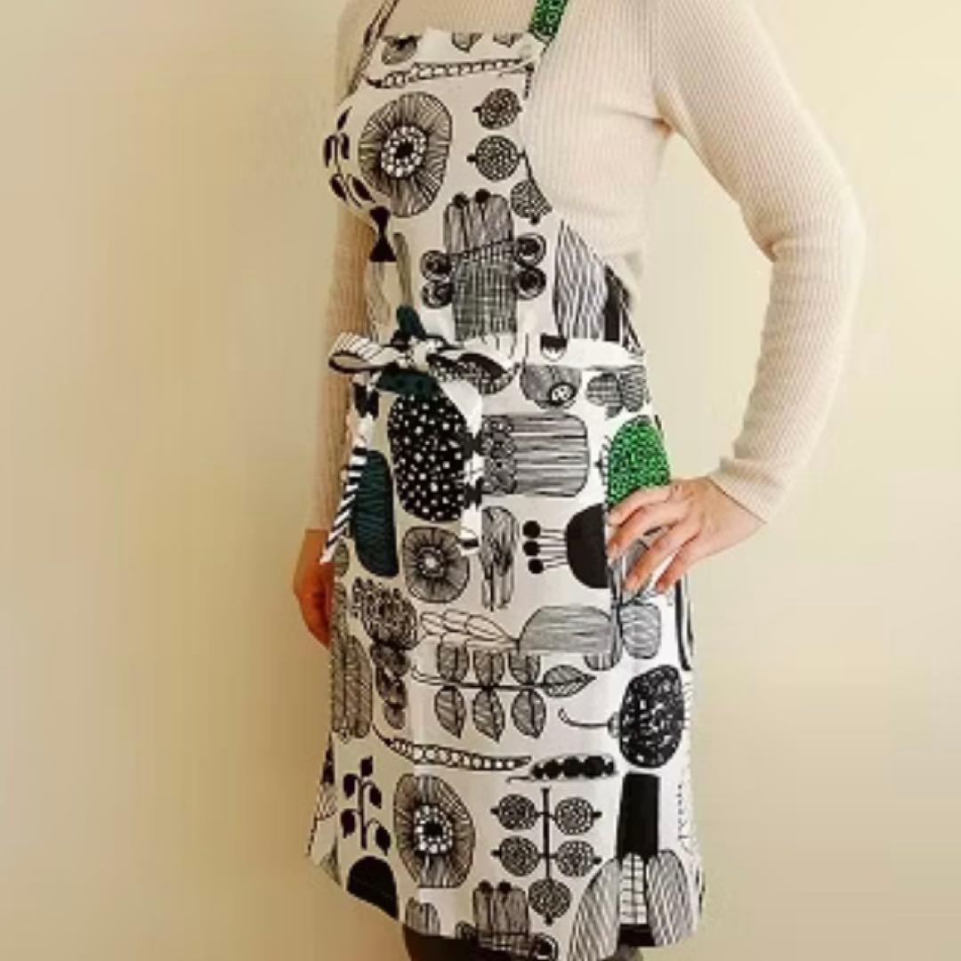 新品 marimekko プータルフリンパルハート エプロン グリーン