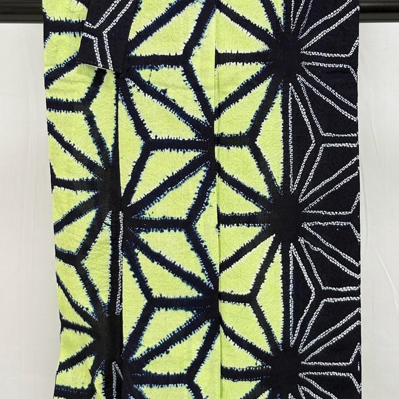 ゆりのはな　絞り浴衣　有松鳴海絞り　総絞り　トール　紺/黄緑色系　綿　J105