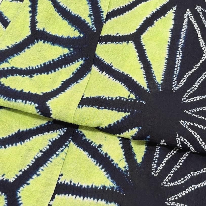 ゆりのはな　絞り浴衣　有松鳴海絞り　総絞り　トール　紺/黄緑色系　綿　J105