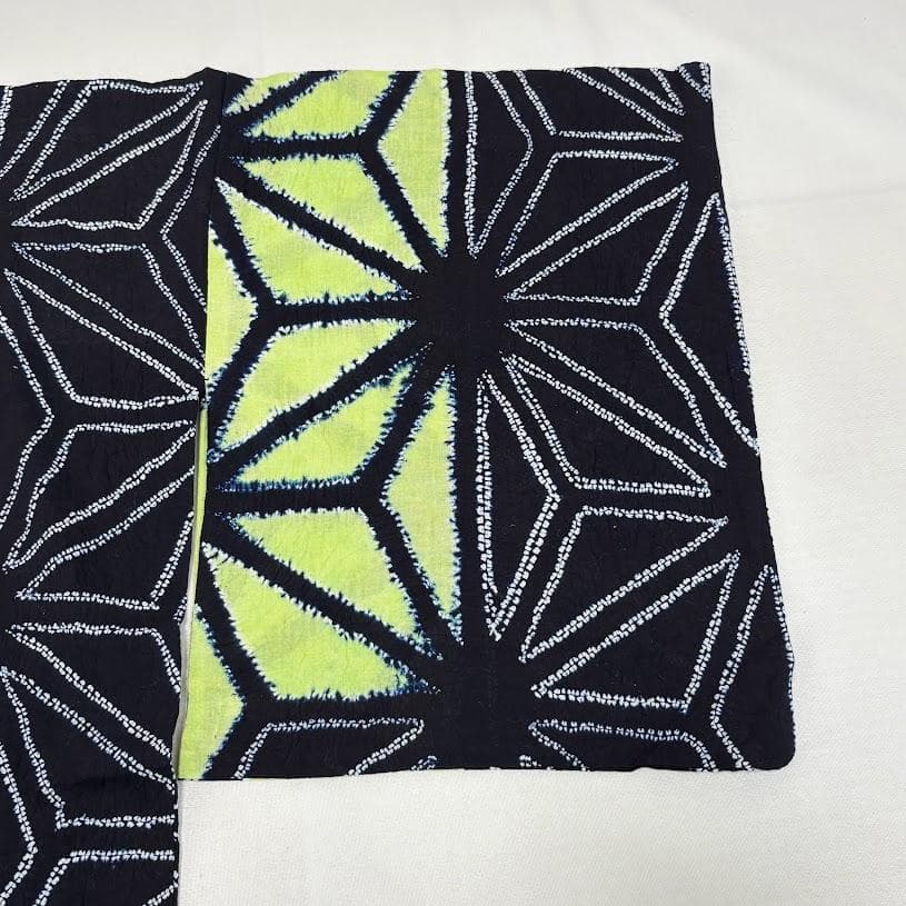 ゆりのはな　絞り浴衣　有松鳴海絞り　総絞り　トール　紺/黄緑色系　綿　J105