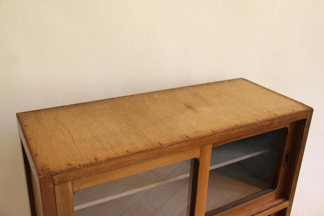 ガラス棚　食器棚　収納棚　本棚　棚　木製　古道具　古家具　ビンテージ　レトロ