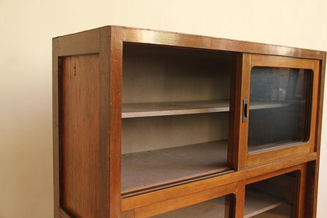 ガラス棚　食器棚　収納棚　本棚　棚　木製　古道具　古家具　ビンテージ　レトロ