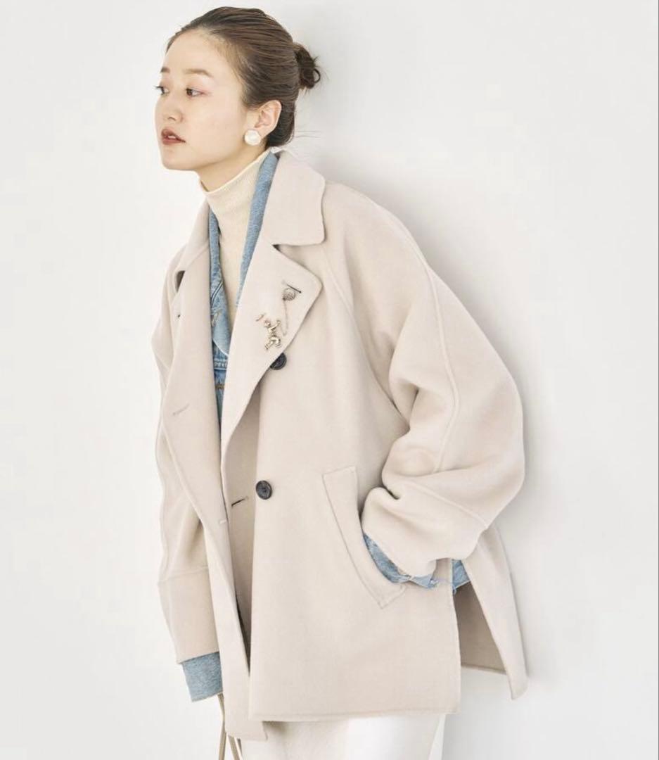 IENA スーパー160 ダブルフェイスショートコート 38 ベージュ