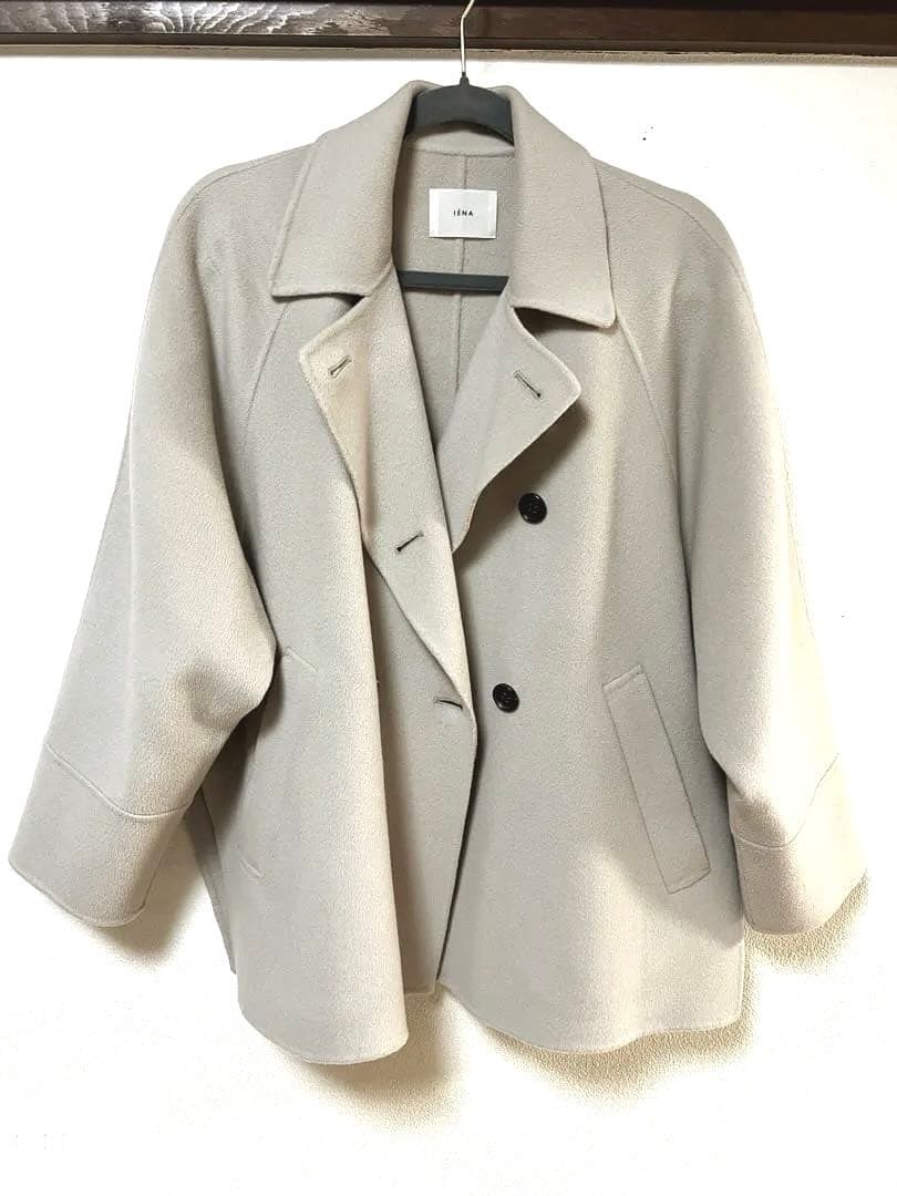 IENA スーパー160 ダブルフェイスショートコート 38 ベージュ