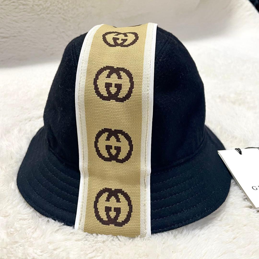 現行モデル GUCCI グッチ インターロッキングG ストライプ ウール ハット