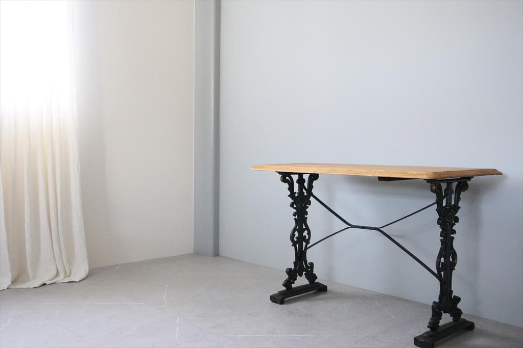 フランスアンティーク鉄脚カフェテーブル/ビストロ机/ダイニング飾り棚(85-44