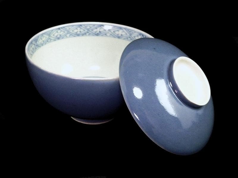 古伊万里　薄瑠璃　蓋茶碗　江戸期　E380AS-CHs