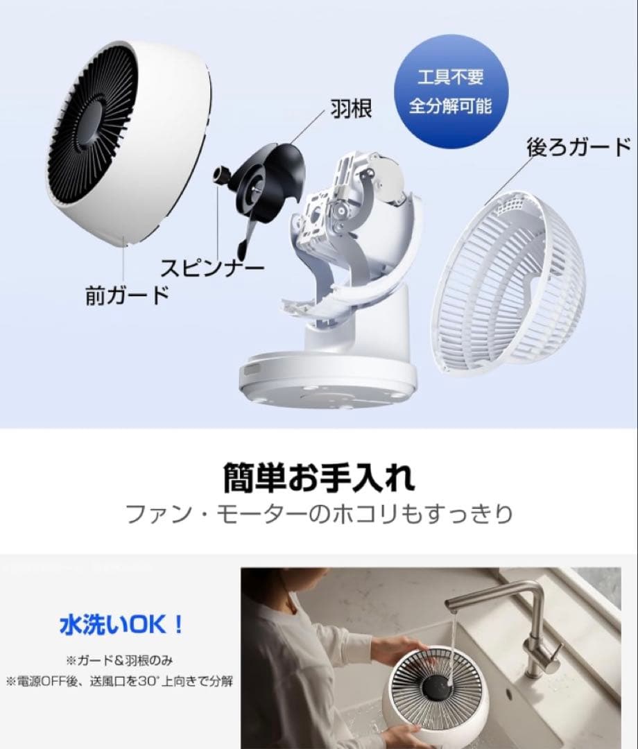 【サーキュレーター】静音 1-12時間タイマー 11段階風量調節 リモコン付き