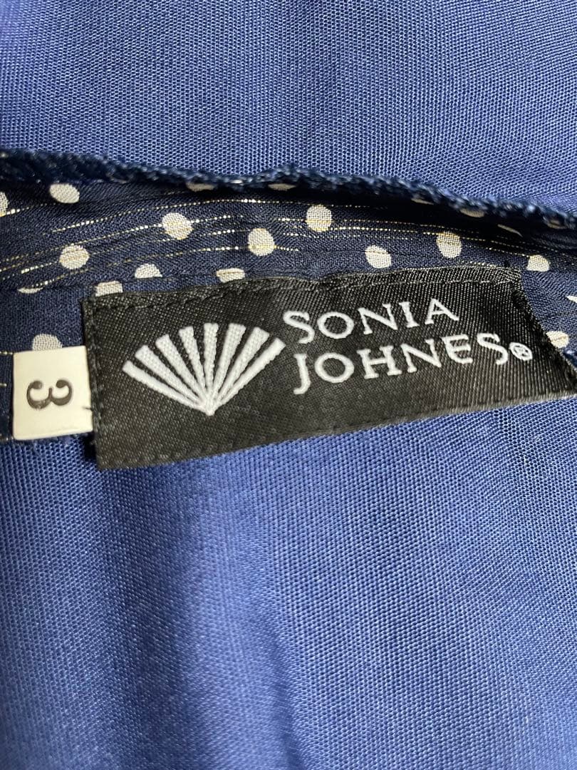 SONIA JOHNES ネイビー ドット柄 長袖ブラウス 【サイズ3表記】