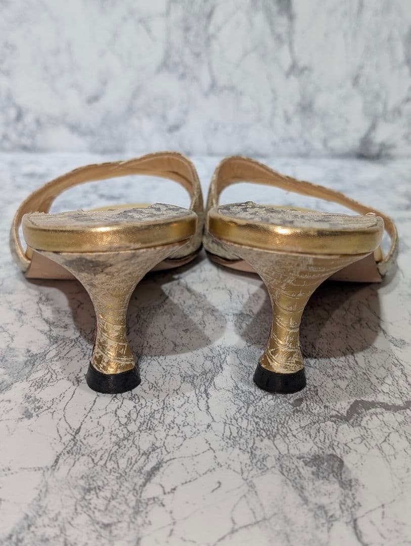 美品✨️ マノロ ブラニク サンダル ミュール ゴールド パイソン ヒール 36