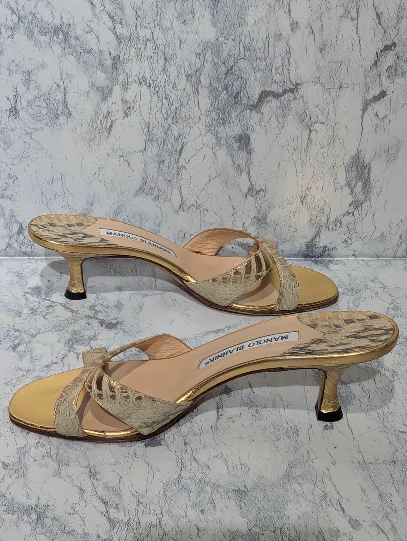 美品✨️ マノロ ブラニク サンダル ミュール ゴールド パイソン ヒール 36