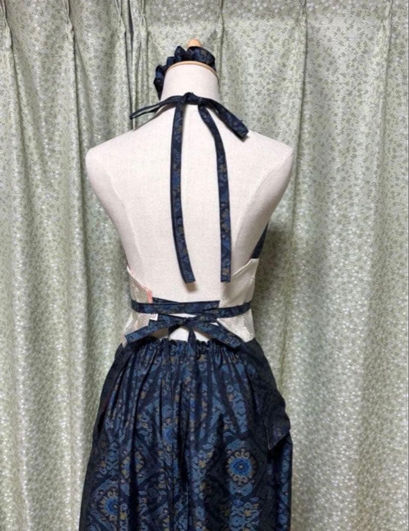 美　大島紬　着物リメイクドレス　マキシ丈　ドレープマーメイド　ダンス衣装　４点