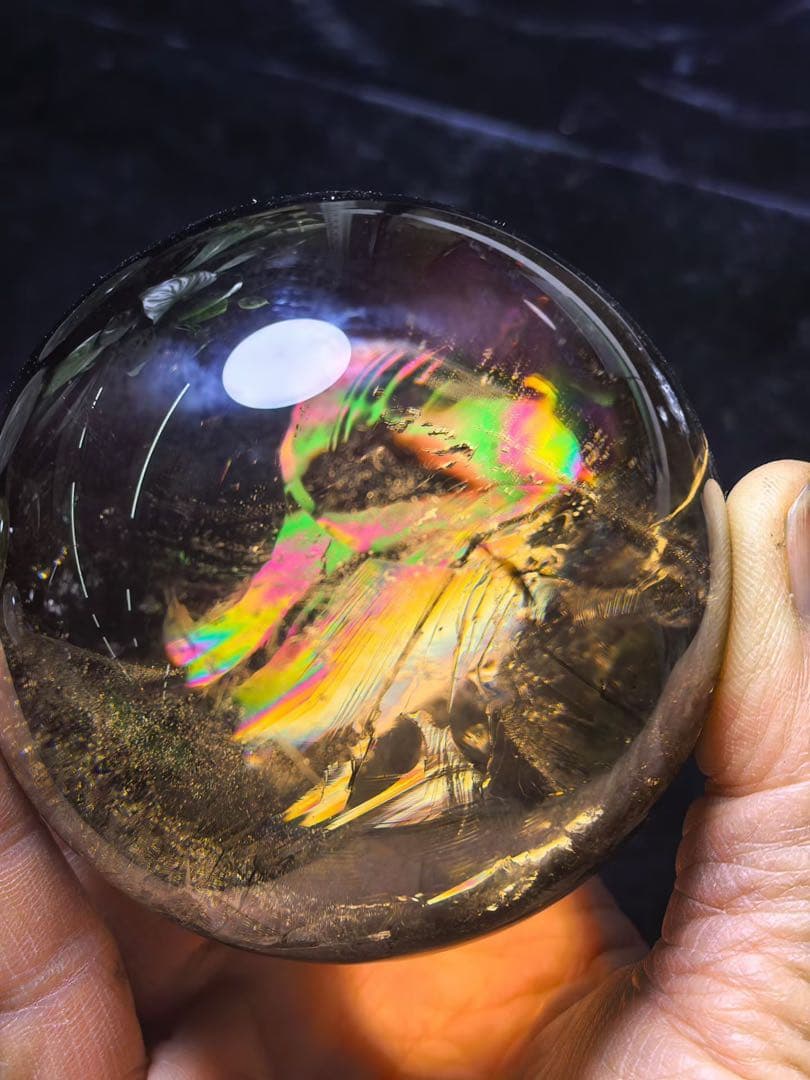 天然石 虹あり　スモーキークォーツのスフィア　丸玉YY996G.296
