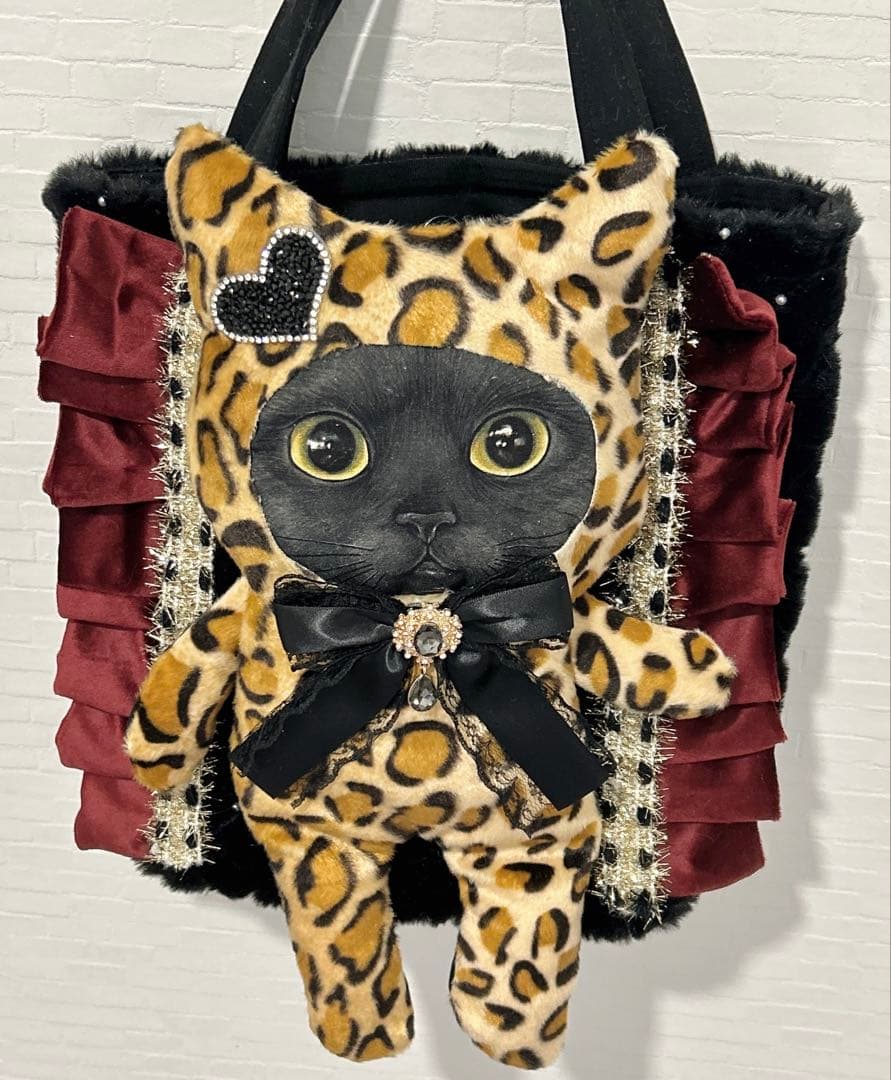 さ*ー様 コヤンイサムチョン BIG ヒョウ柄 黒猫トートバッグ