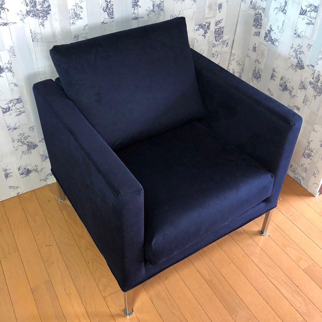 極美品 カッシーナ ボックススモールソファ ファブリック ネイビー