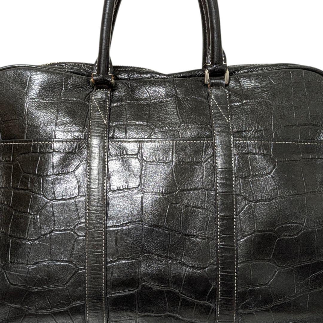 aniary ビジネスバッグ ブリーフケース クロコ型押し トート 本革 黒