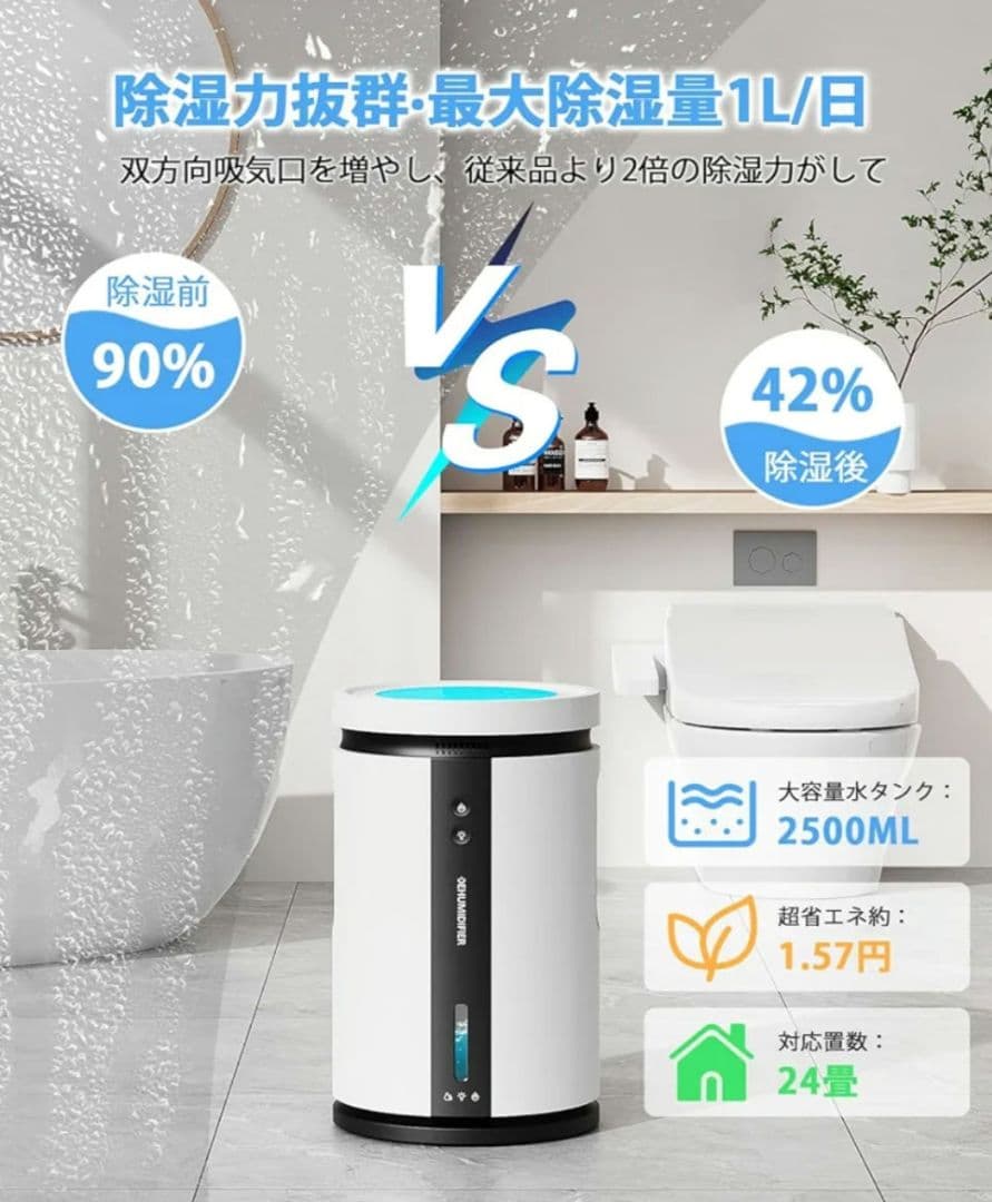 【新品未使用】 除湿機 衣類乾燥機 2500ml 大容量 満水自動停止