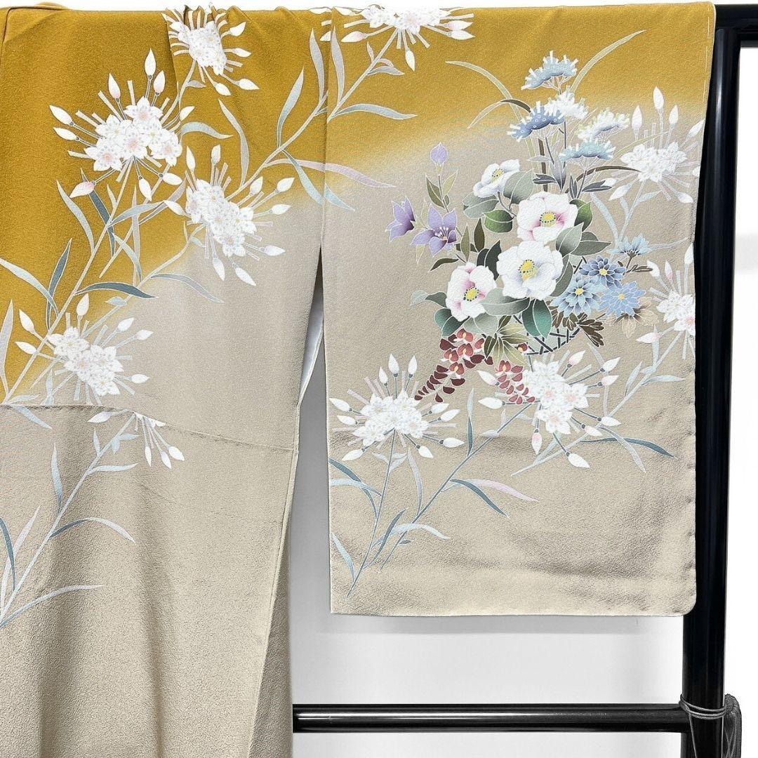 未着用　京友禅　牡丹　百合　花模様　訪問着　着物　093w p