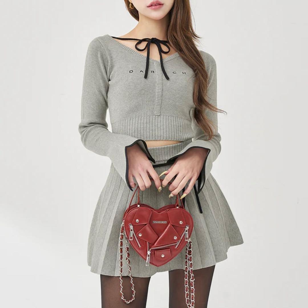 短時間着用　Darich ウエストオープンリボンデザインニットミニワンピース