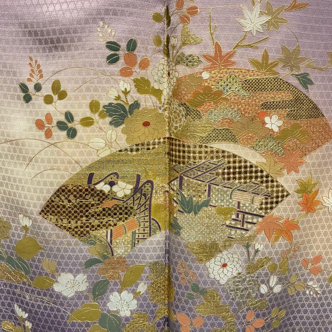 D180 訪問着　金彩　花模様　正絹　着物　袷　しつけ糸付き未使用極美品