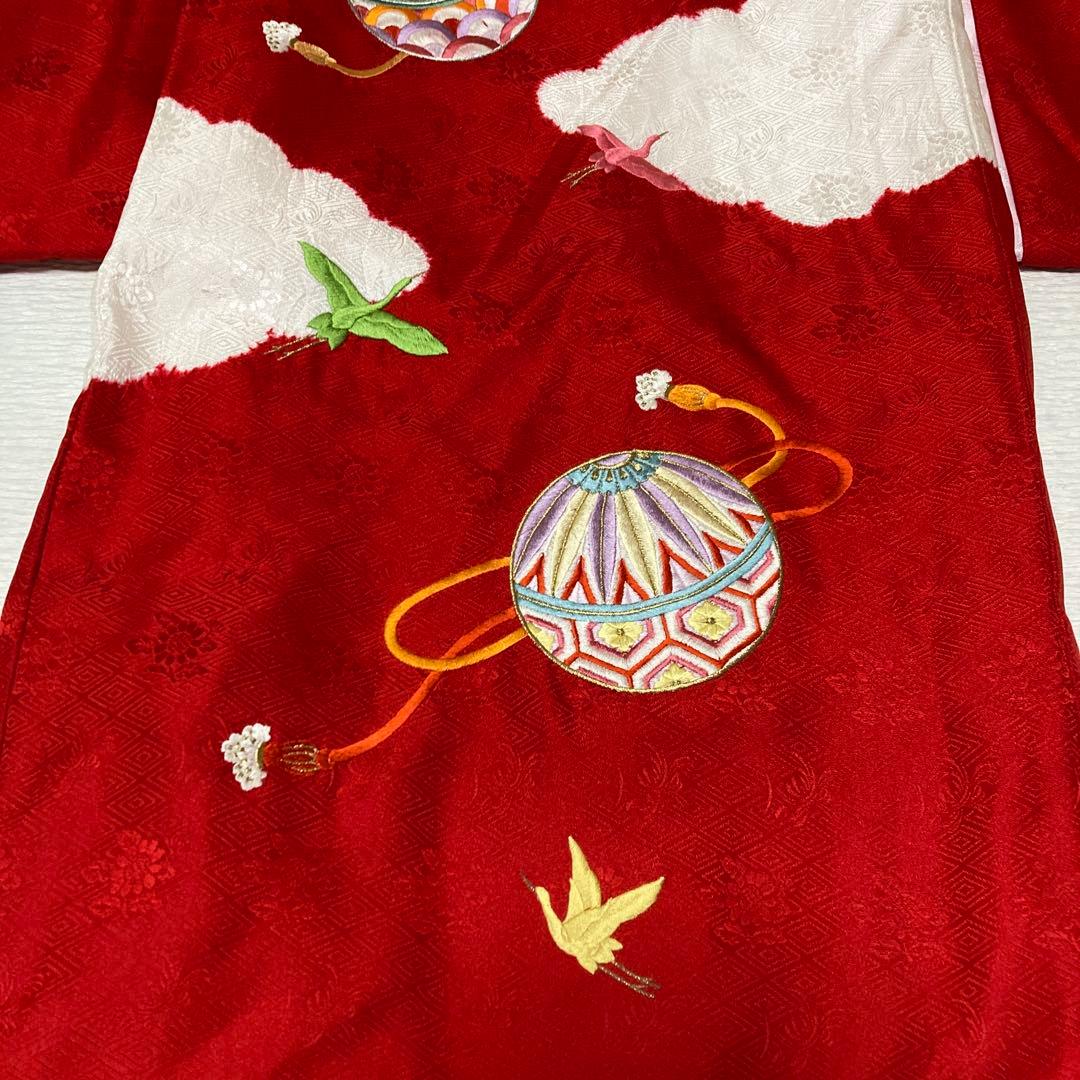 七五三 ３歳 女の子 正絹 着物長襦袢セット 絞り 赤白 金刺繍 熨斗目