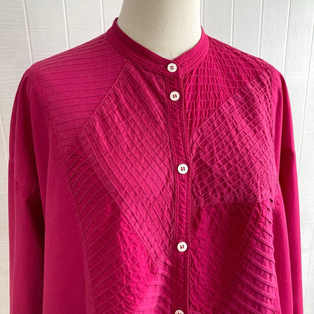 ヤッコマリカルド　バンドカラーロングシャツ　オーバーサイズ　ピンタック　ピンク