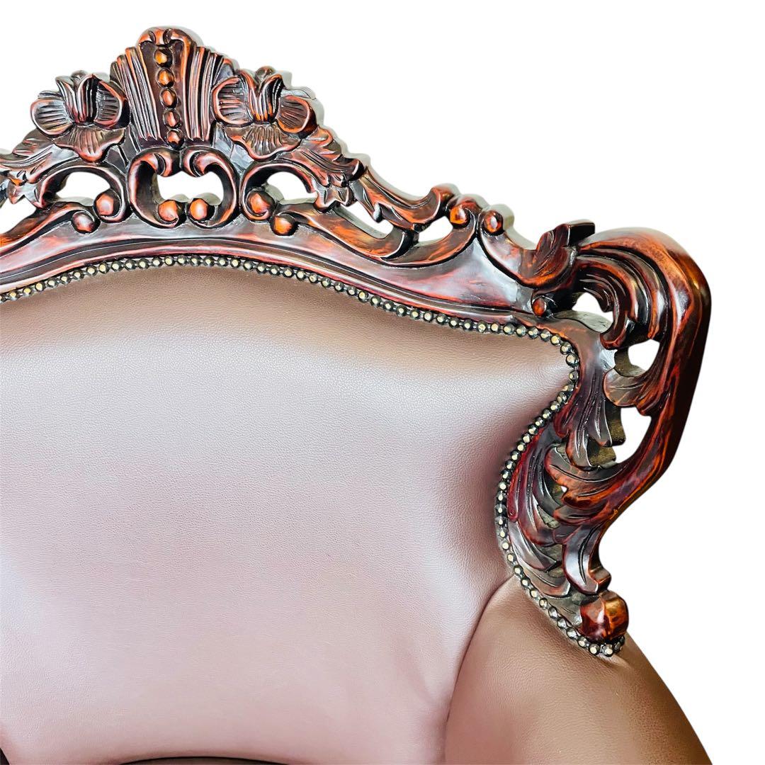 高級 アームチェア ソファ クラシック ヨーロピアン 1人掛け 鋲打ち 彫刻 革