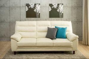 新品同様［3人掛］ソファ 幅209 合成皮革 アイボリー 色