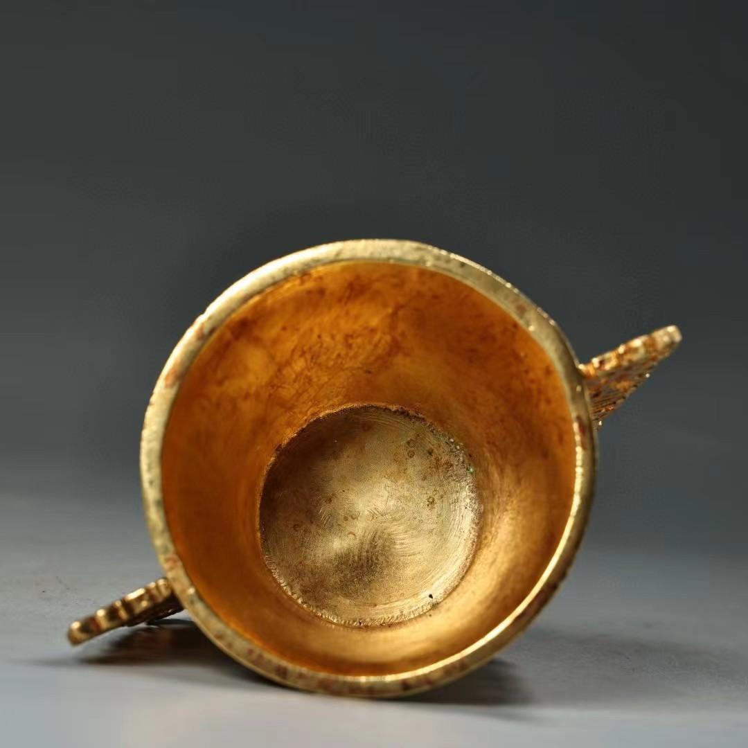 中国古美術・旧蔵収鎏金龍酒具・純銅细密彫・純手作り・高浮彫・置物・酒器・茶道具