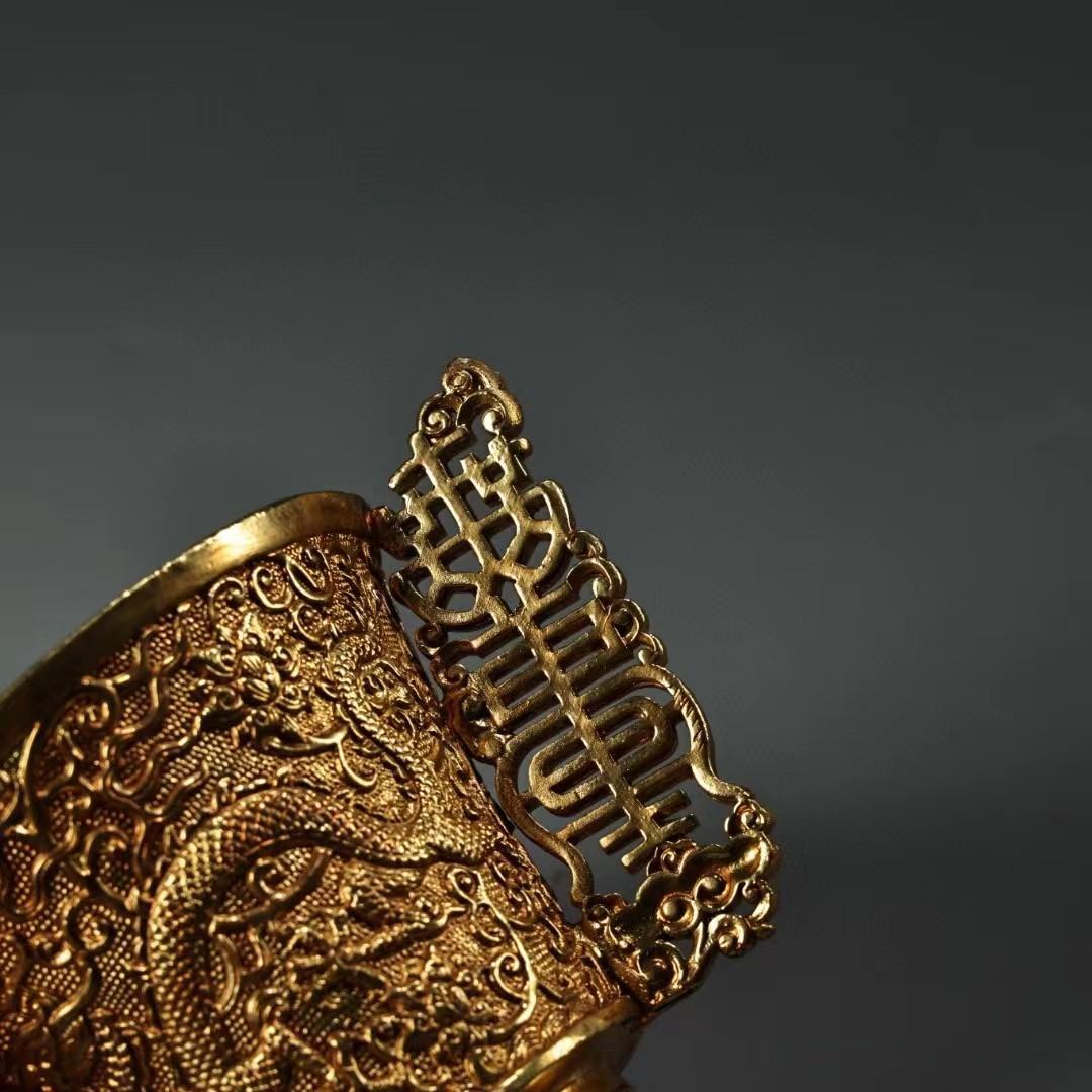 中国古美術・旧蔵収鎏金龍酒具・純銅细密彫・純手作り・高浮彫・置物・酒器・茶道具
