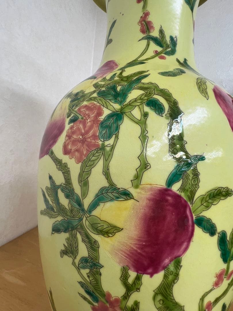 中国清康熙年製銘寿桃紋瓶　官窯骨董唐物古美術アンティーク　青磁　江戸コレクション