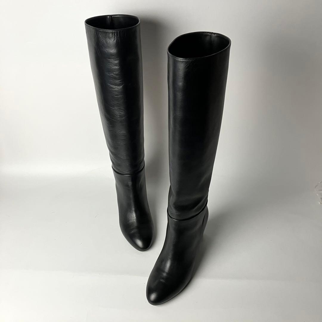 【美品】DIANA チャンキーヒール　レザー　ロングブーツ　美脚　黒　24cm