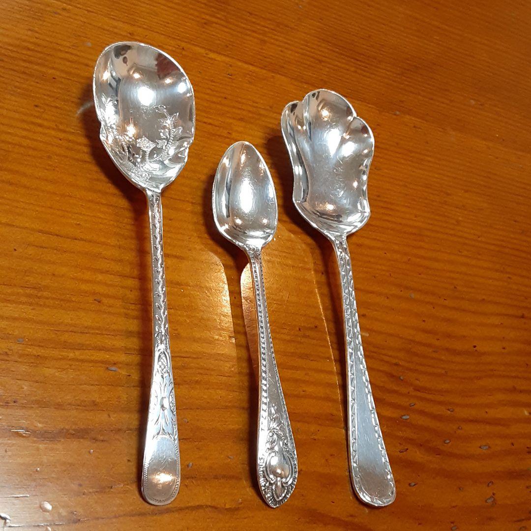 英国 純銀 ティースプーン&シュガートング ♡アンティークシルバー◇ケース付