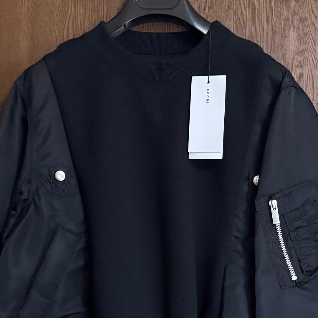 黒2新品 sacai レディース スポンジ スウェット ドッキング MA-1