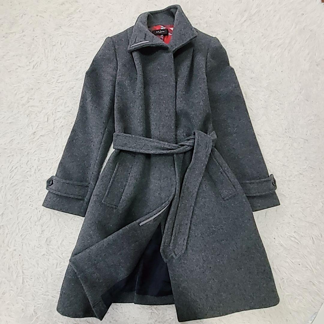 極美品 ポール・スミスブラック スタンドカラーコート XL ベルト 裏地派手