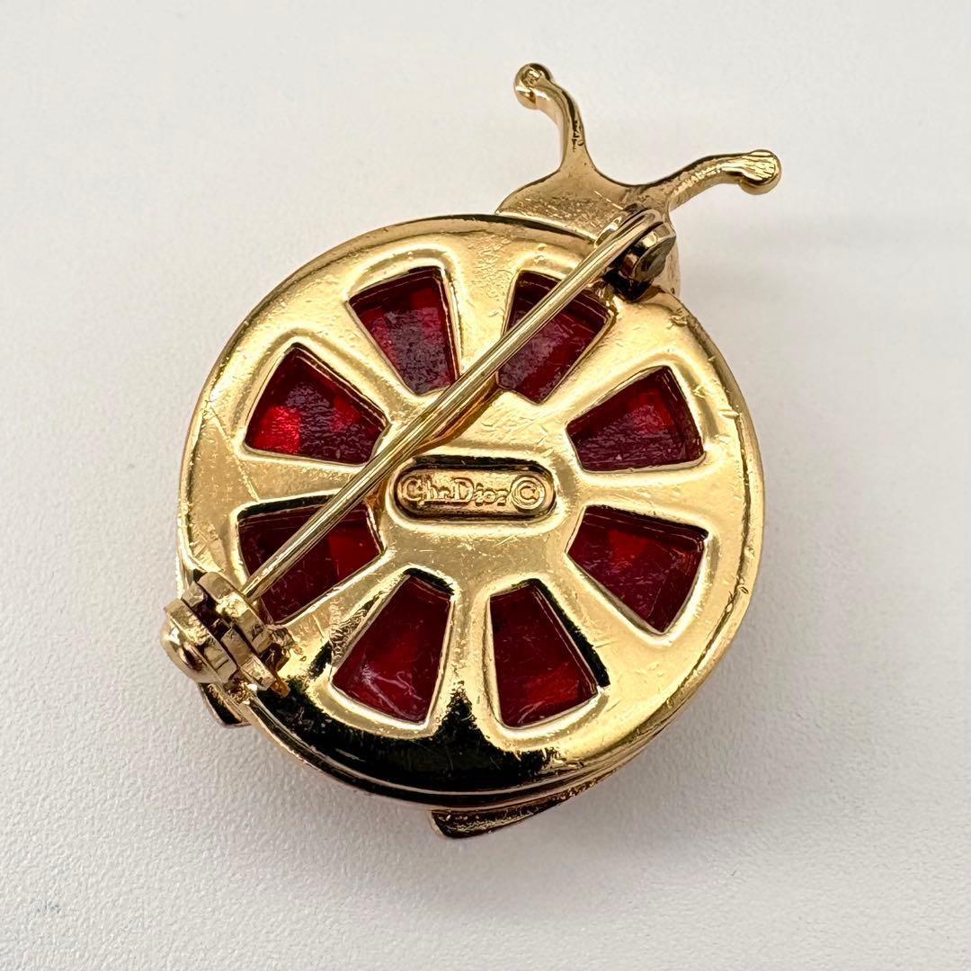 極美品 ディオール ブローチ てんとう虫 昆虫 ラインストーン カラーストーン