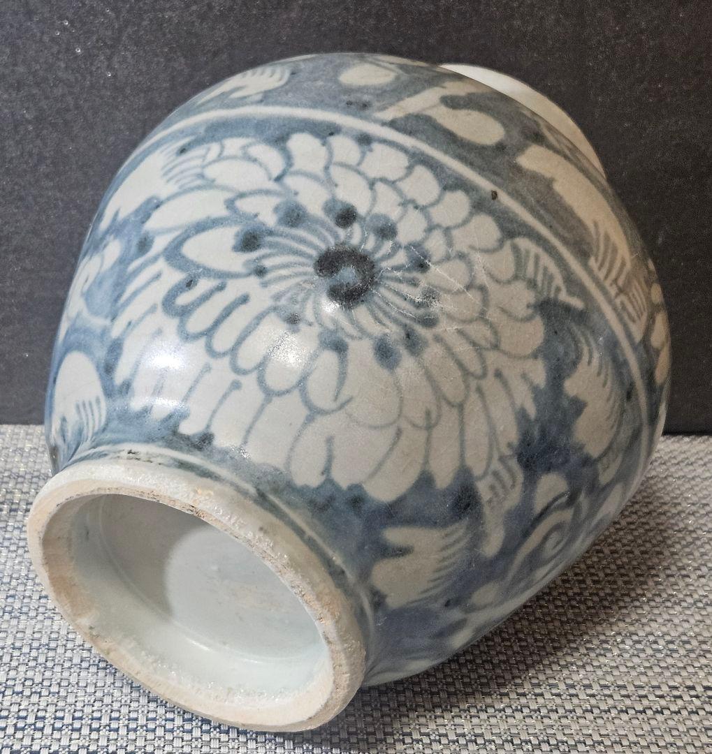 明朝 明代　中国古陶磁　中国南方系　青華　 古染付　花の図　胴継ぎ　壺　花入れ