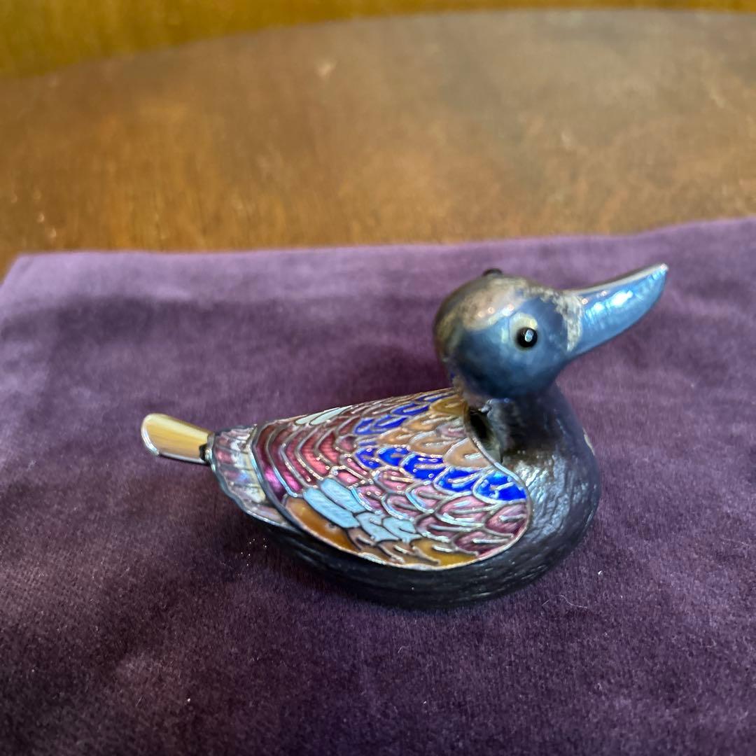 稀少ヴィンテージアヒルの塩コショウ入れセットシルバーにエナメルミニスプーン付き