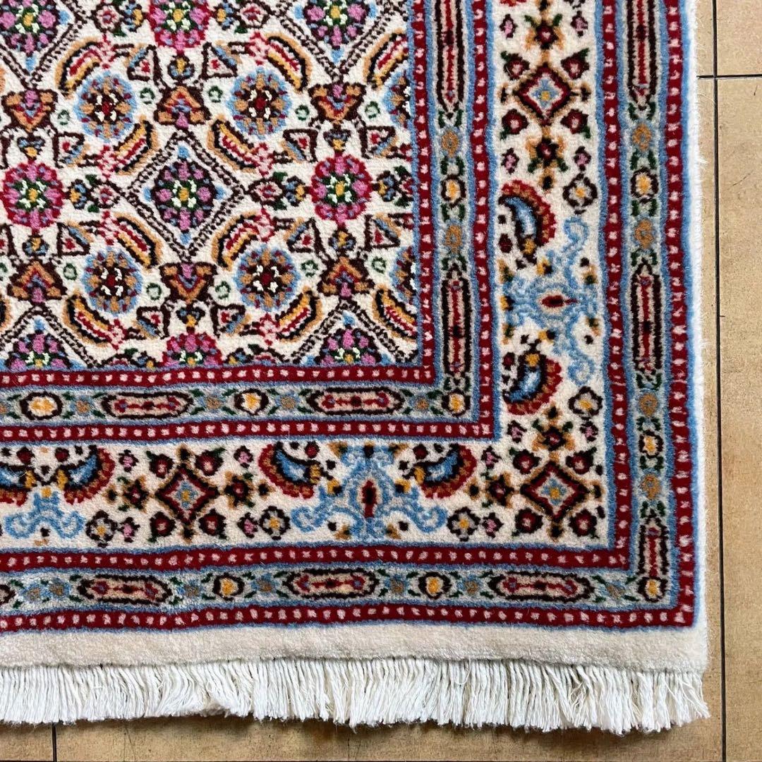 ペルシャ絨毯 玄関マット 本物 ムード産 手織り絨毯 ペルシャラグ57/88cm