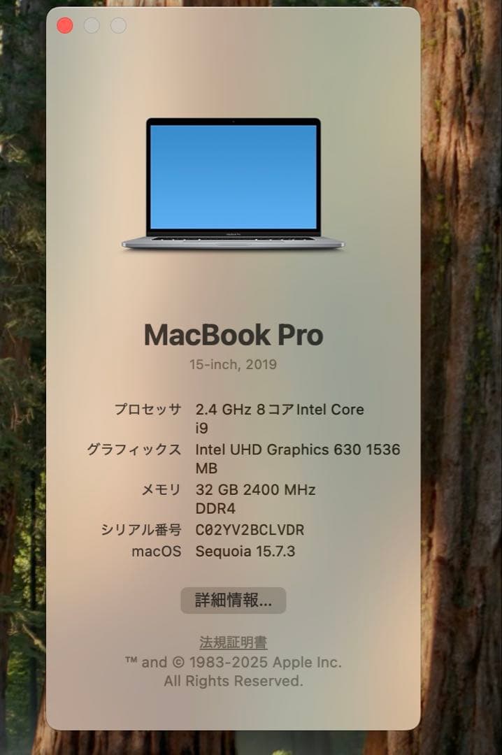 MacBook本体 MacBook Pro 15 Touch Bar 2019 i9/32/500