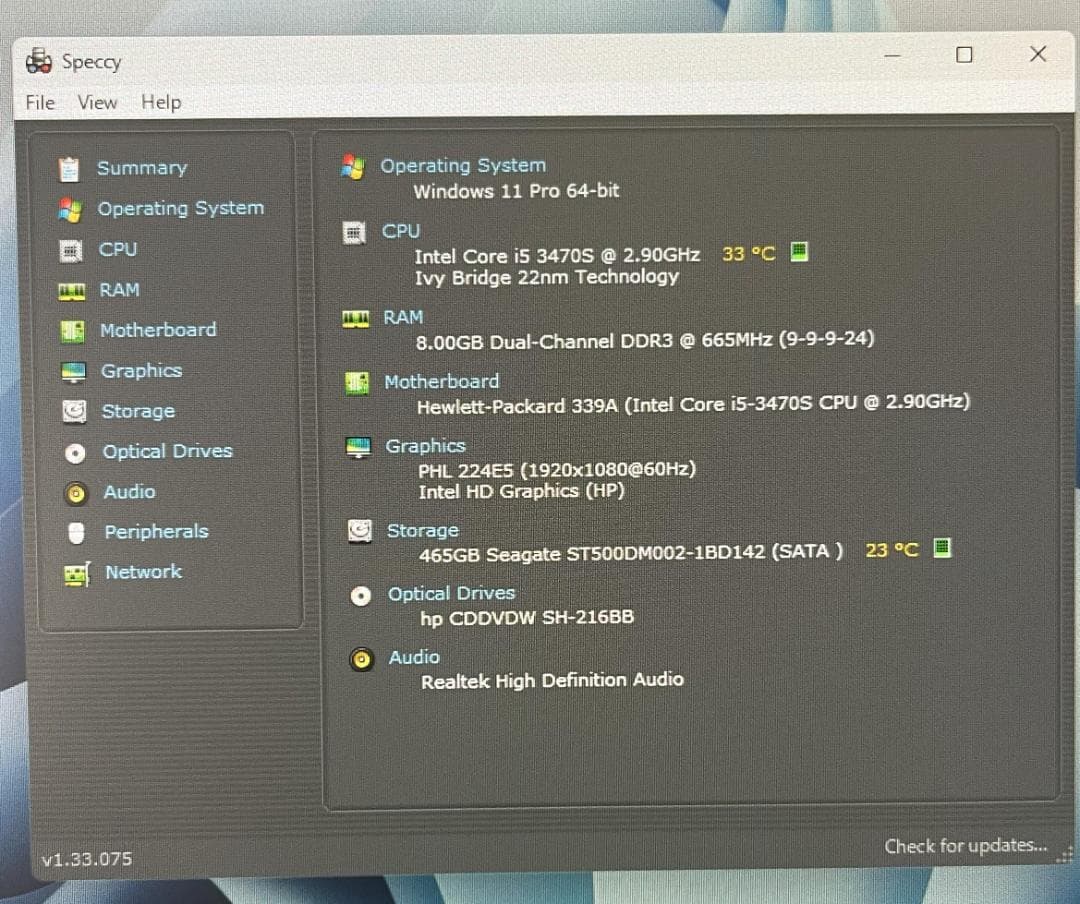 値下げしました　HP デスクトップPC Win11Pro Core i5 8GB
